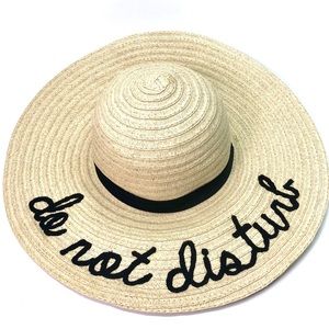 Woven Floppy Wide Brimmed Hat "Do Not Disturb"